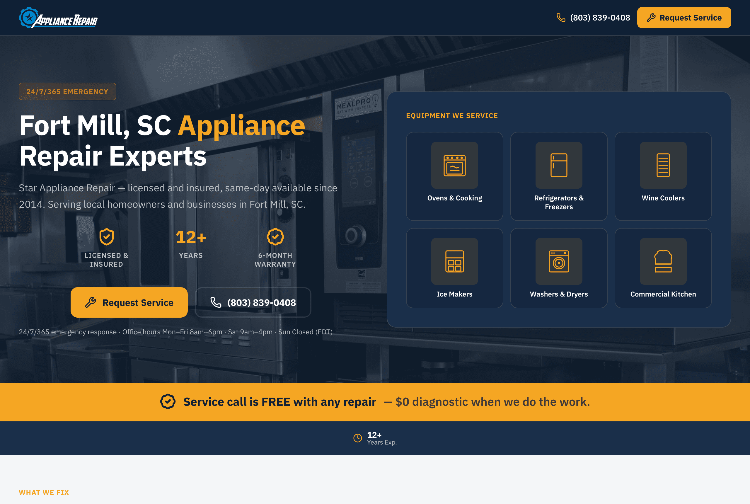 A branded appliance-repair website MeraFix built — Star Appliance home page