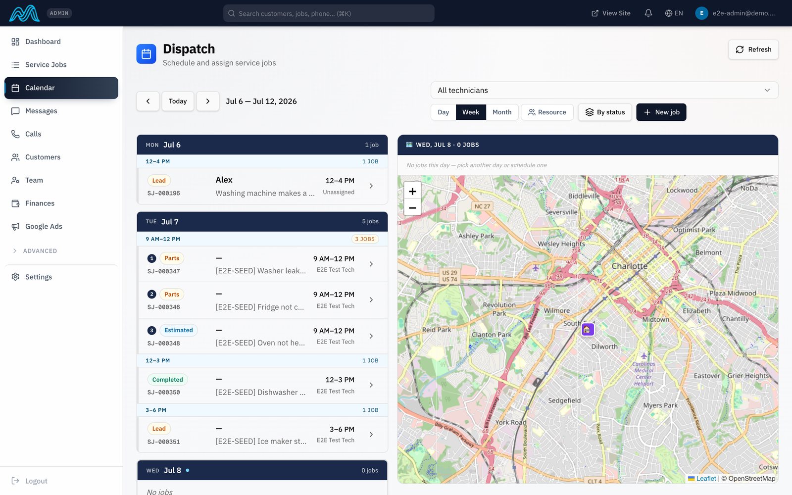 Dispatch schedule and route map